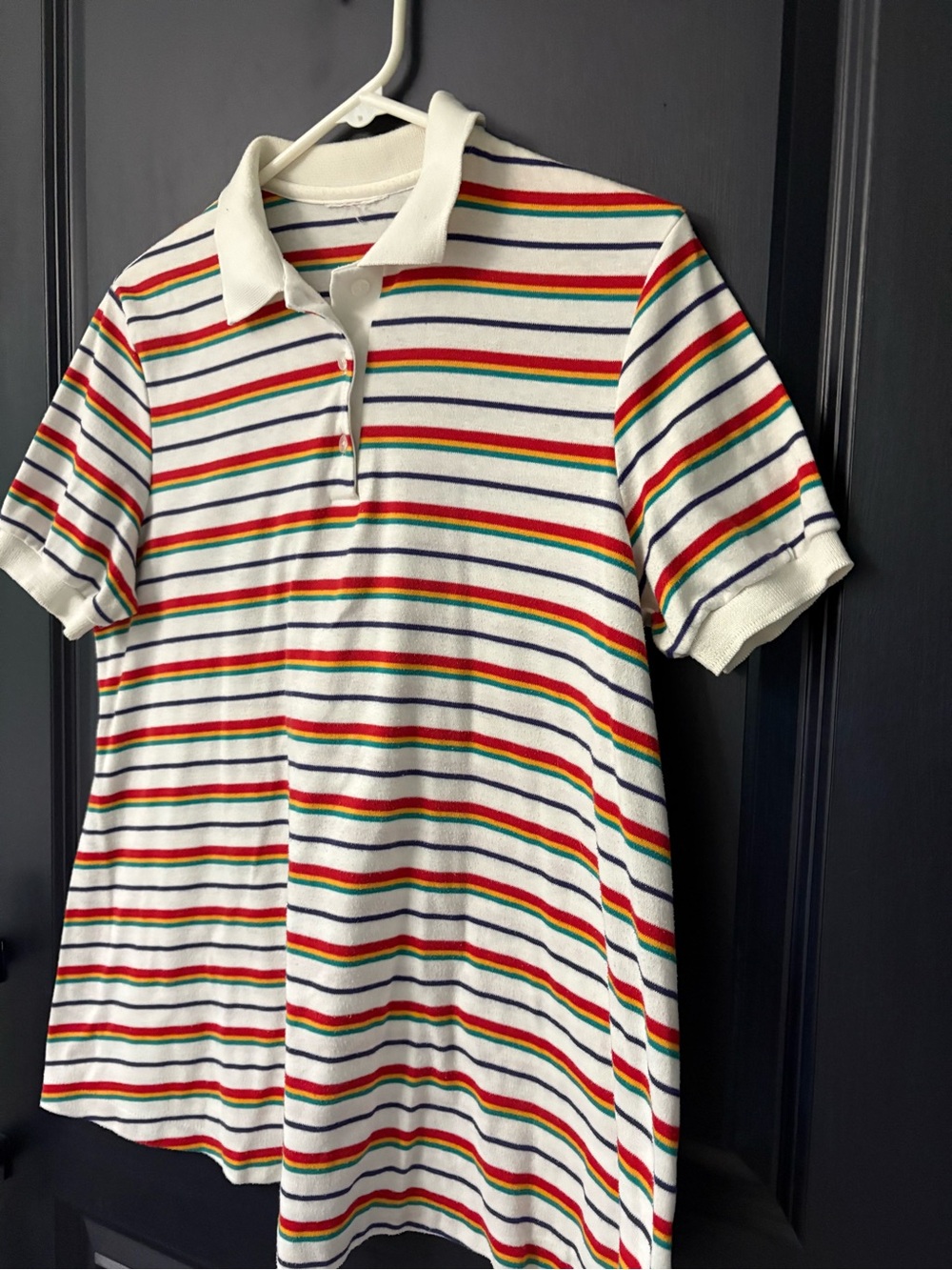 Vintage 70s Rainbow Stripe Maternity Polo Tunic Top A-Line Retro Groovy L - Picture 2 of 7